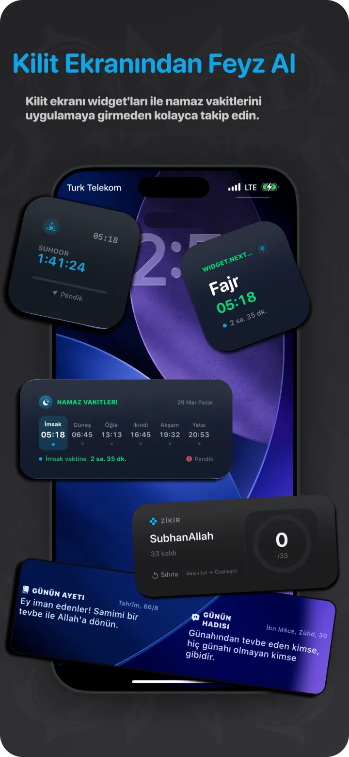 Kilit ekranından feyz al — kilit ekranı widget'ları ile namaz vakitleri