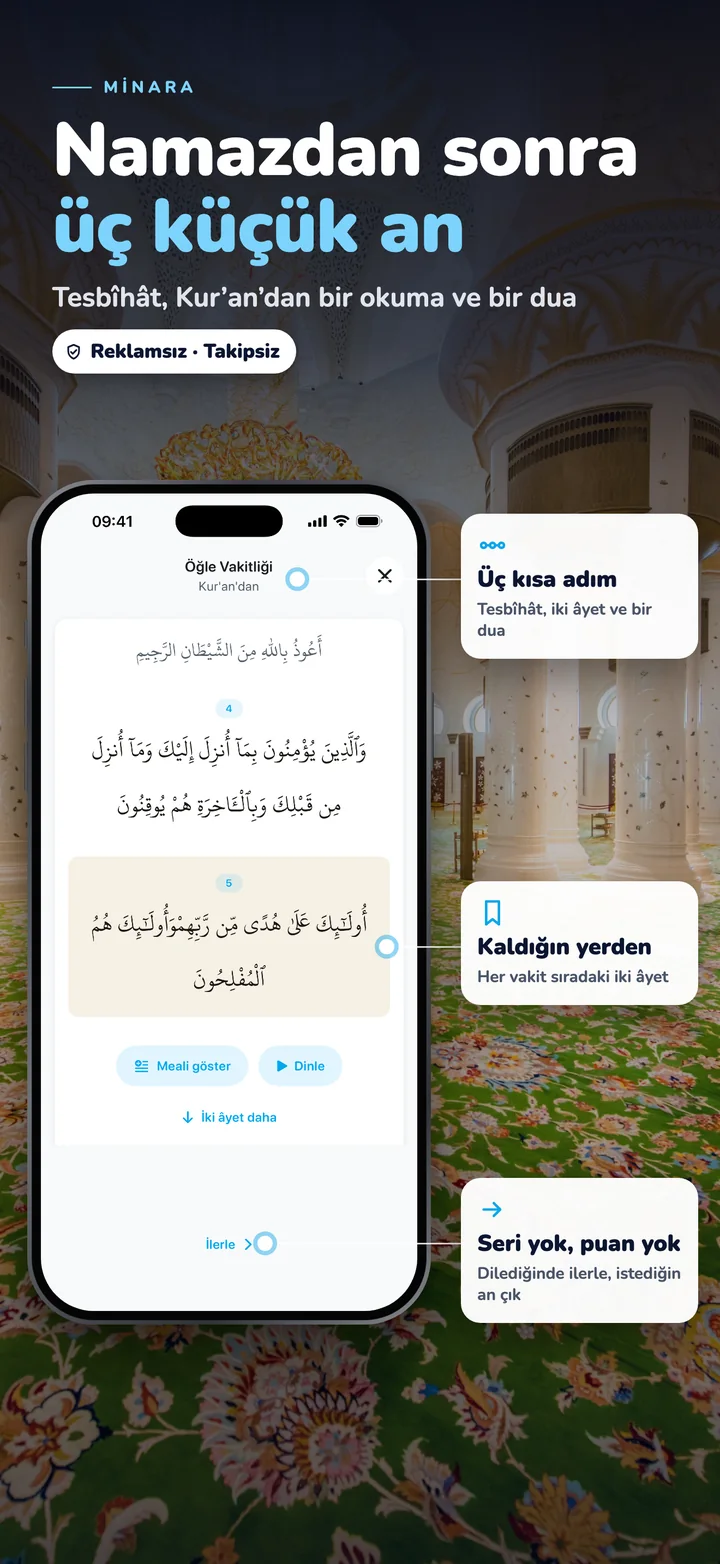 Vakitlik — namazdan sonra tesbîhât, kaldığın yerden iki âyet ve vaktin duası